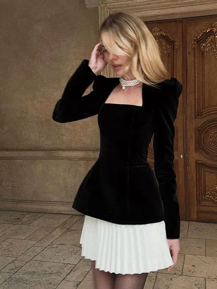 Faltenkleid aus Samt mit Colorblock-Design