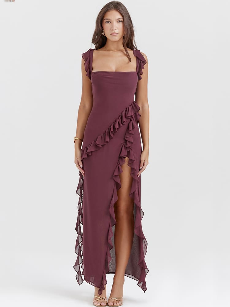 Gerüschtes langes Maxikleid - Mulberry