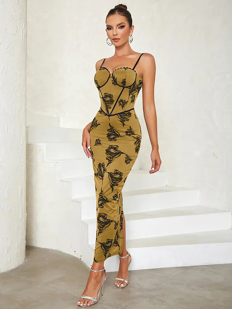 Geblümtes Bodycon-Kleid mit Schlitz