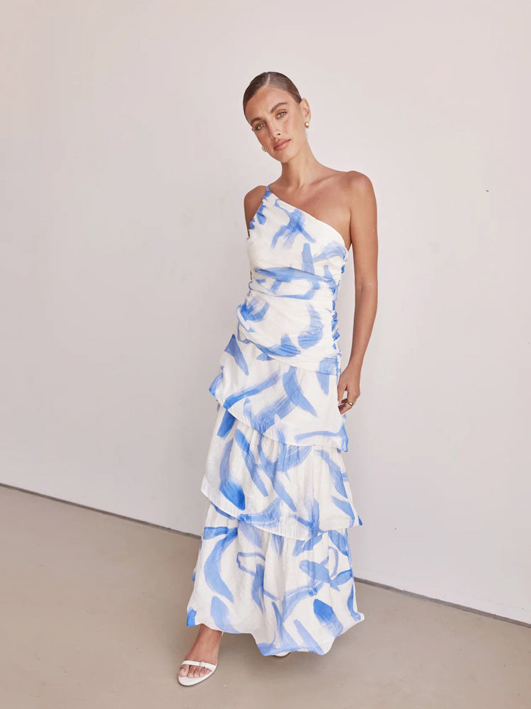 Einachseliges Neckholder-Kleid mit Blumenmuster