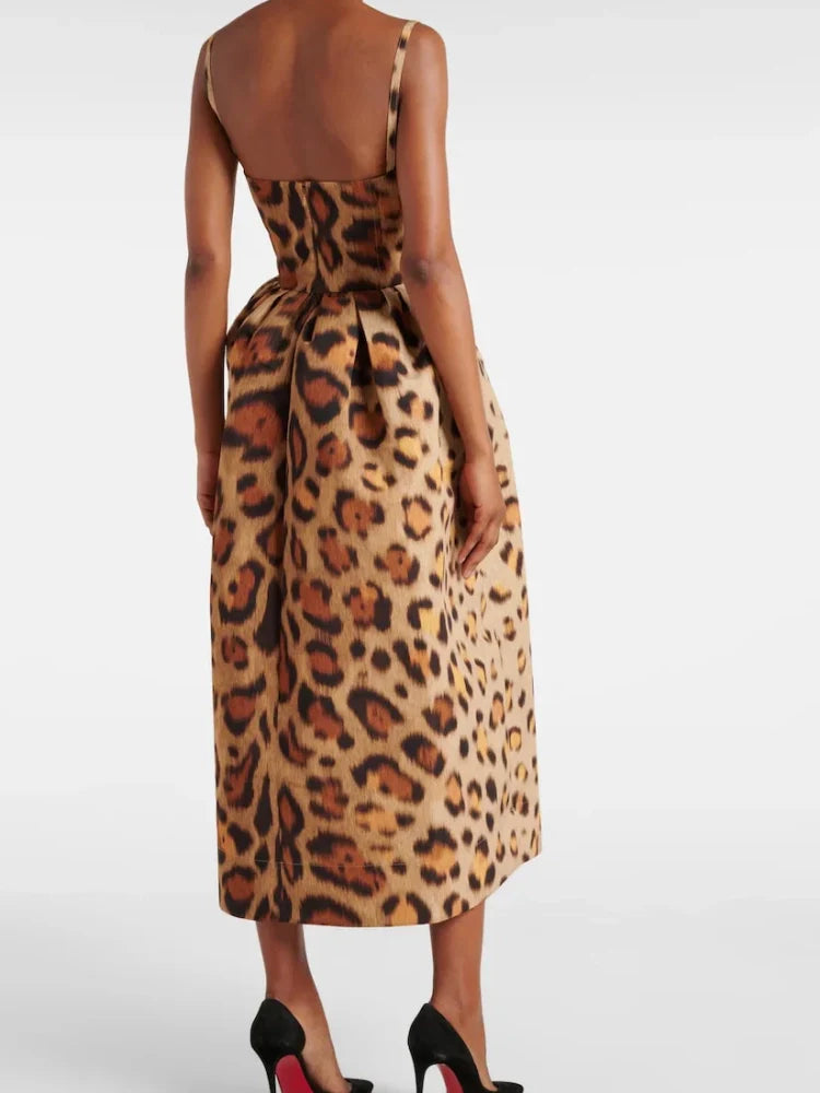 Animal-Print Bustier-Midikleid