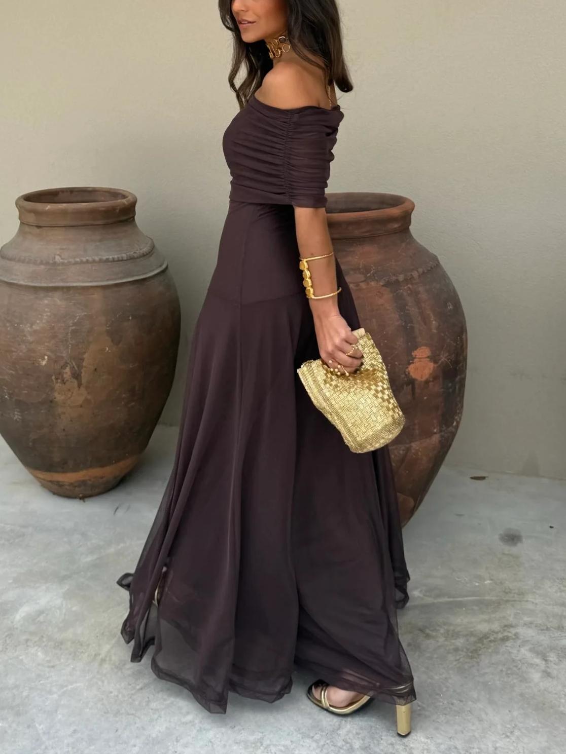 Toledo One Shoulder Mesh Maxikleid