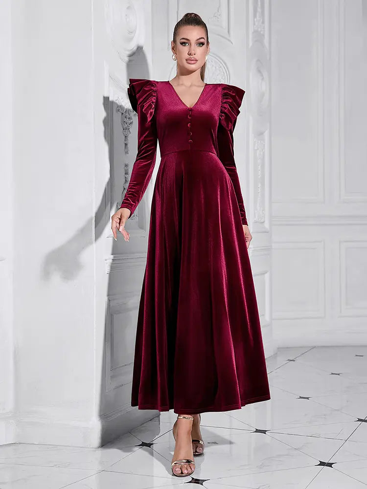 Elegantes V-Ausschnitt Maxikleid