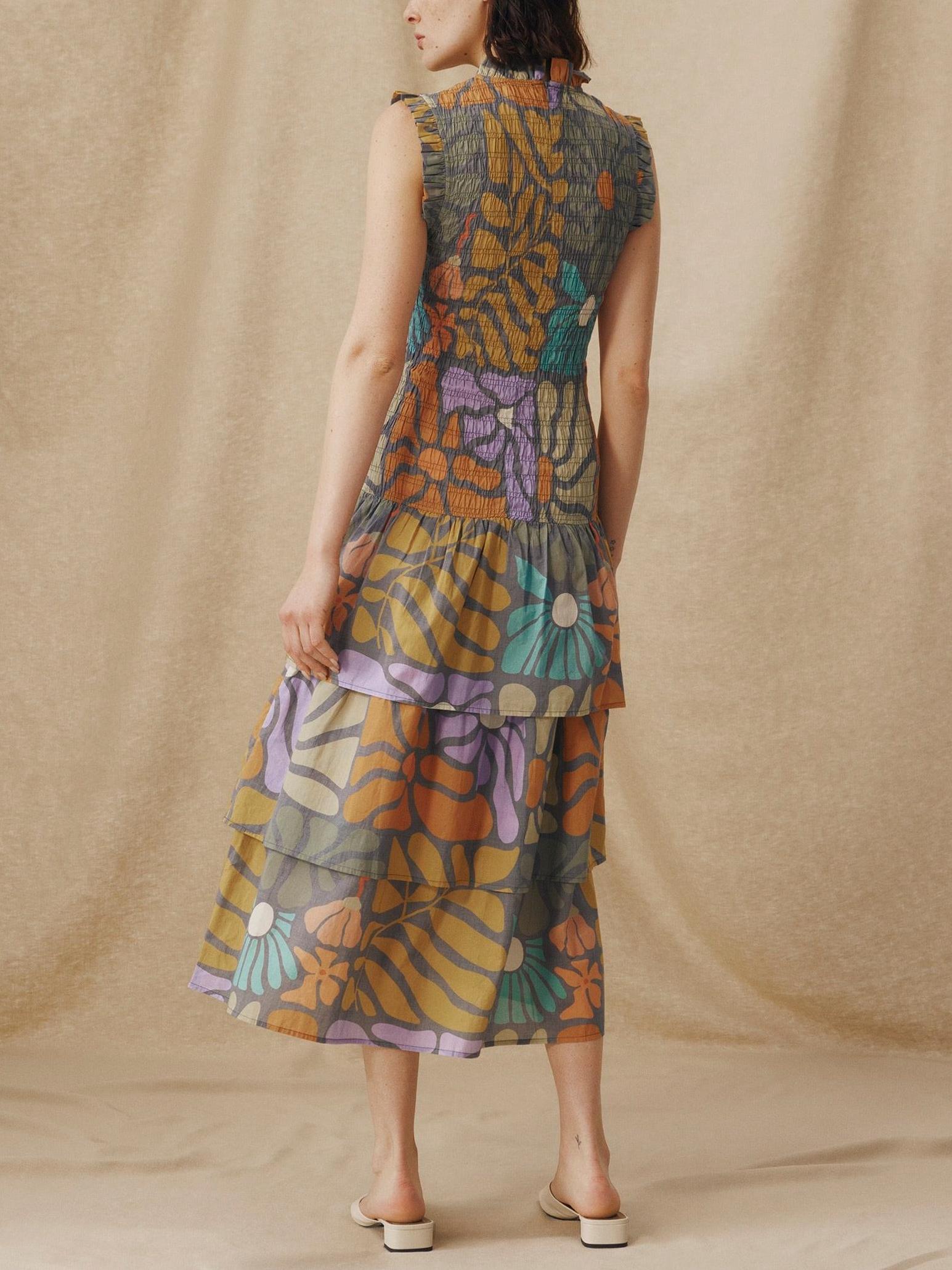 Mehrfarbiges Midikleid mit botanischem Print