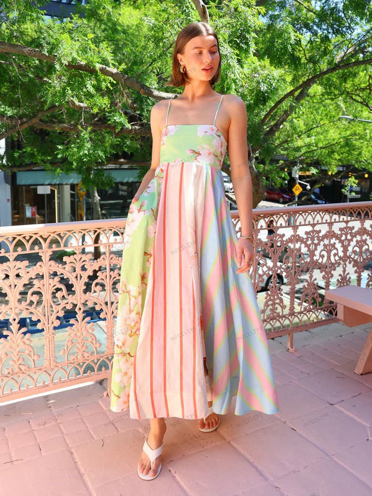 Ärmelloses A-Linien-Maxikleid mit Graffiti-Print