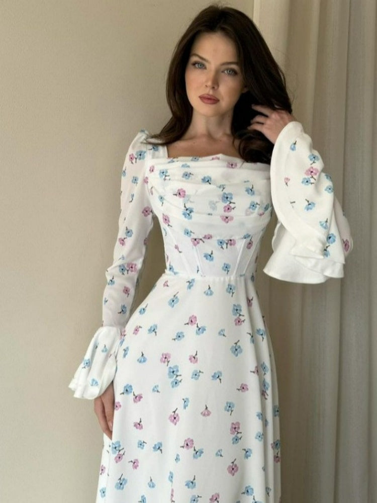 Maxikleid mit eckigem Ausschnitt und Blumenmuster