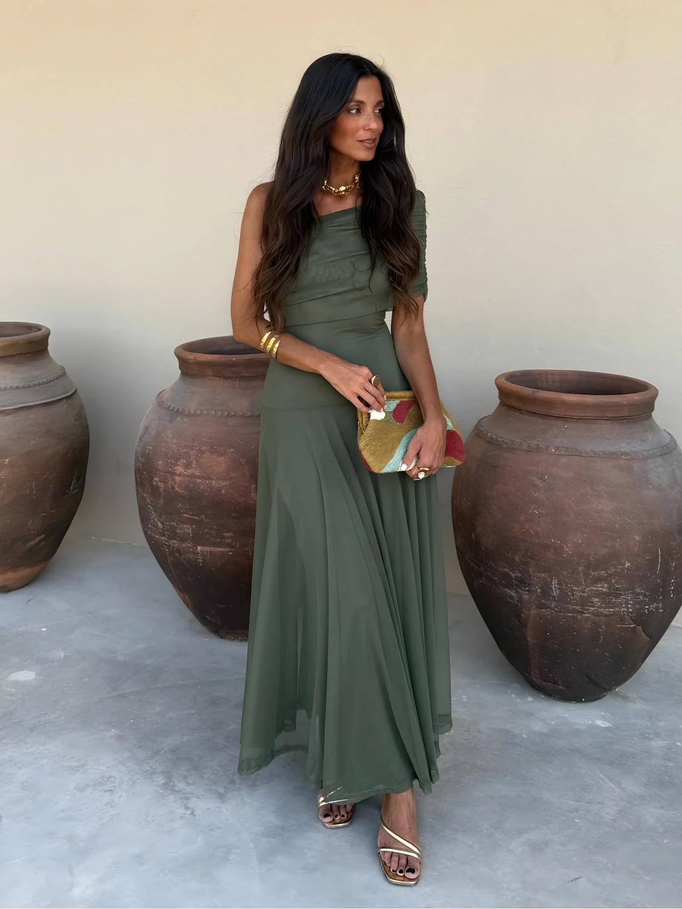 Toledo One Shoulder Mesh Maxikleid