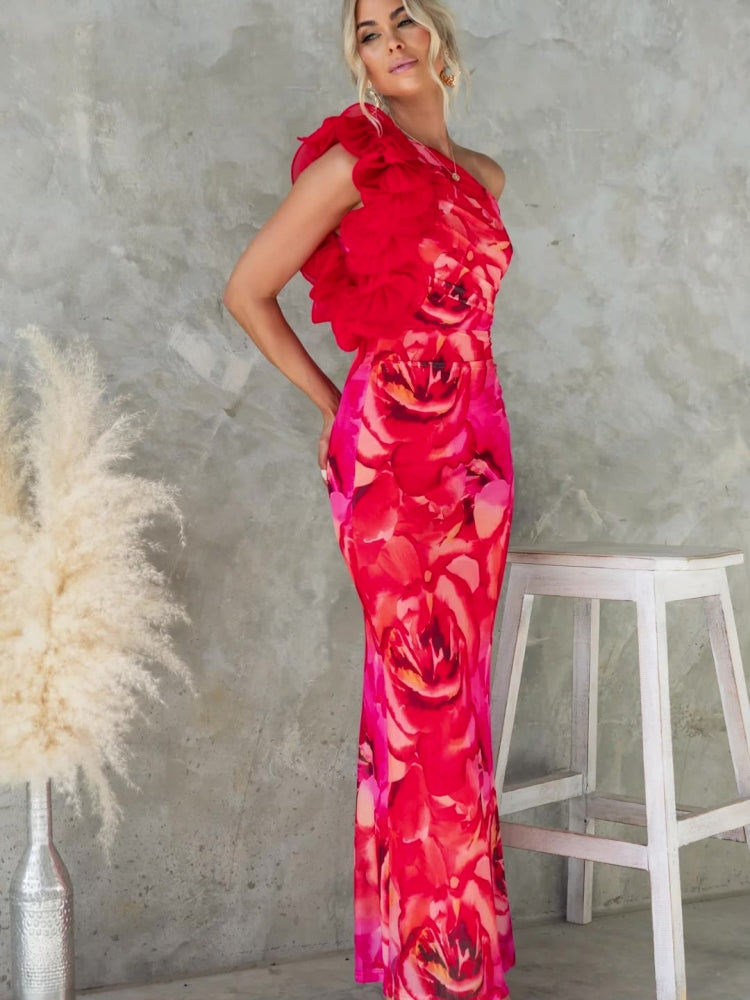 Dreidimensionales Blumenmuster schlankes, sexy Kleid