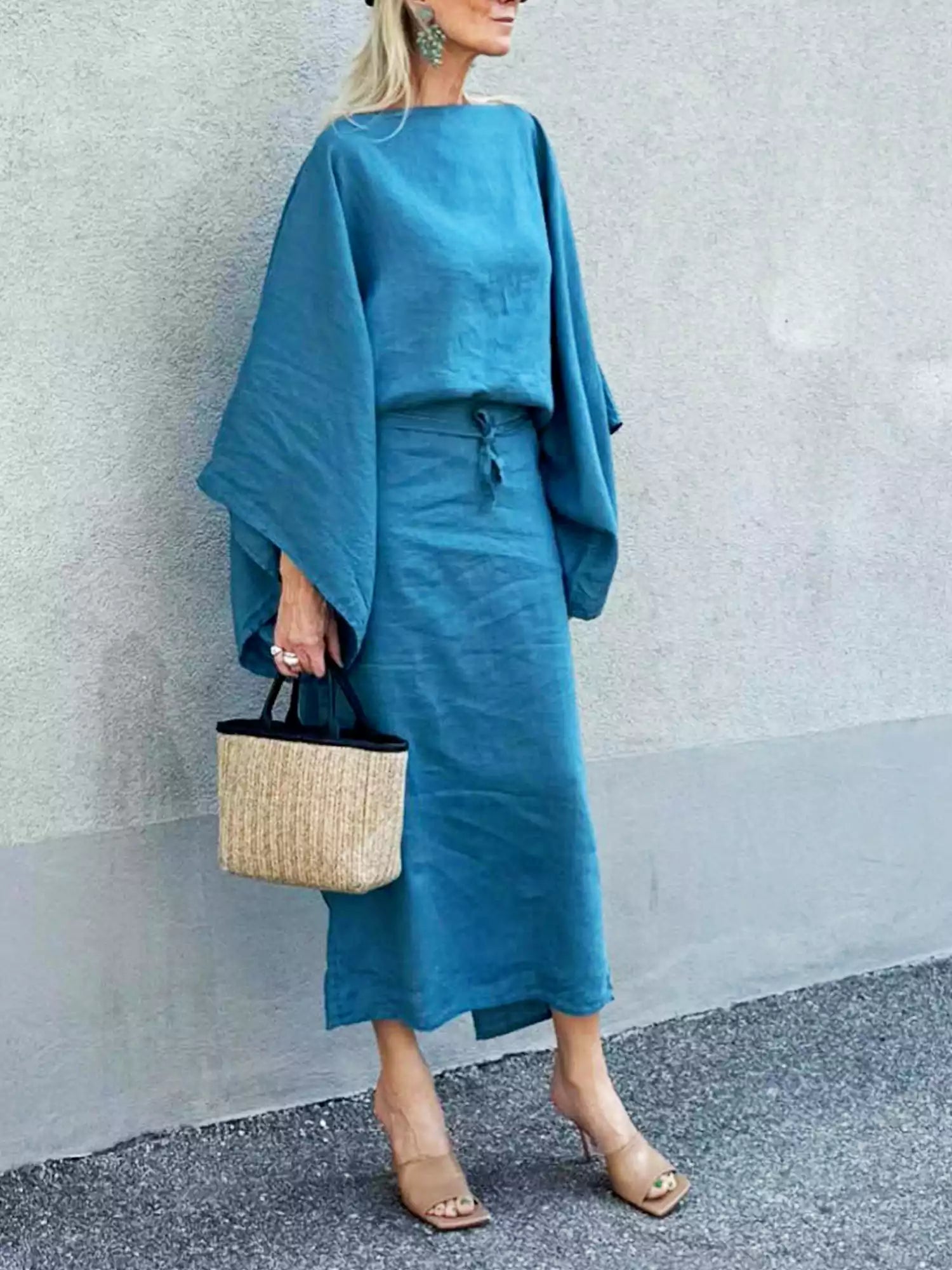 Kimono-Kleid „Crimson Linen Breeze“