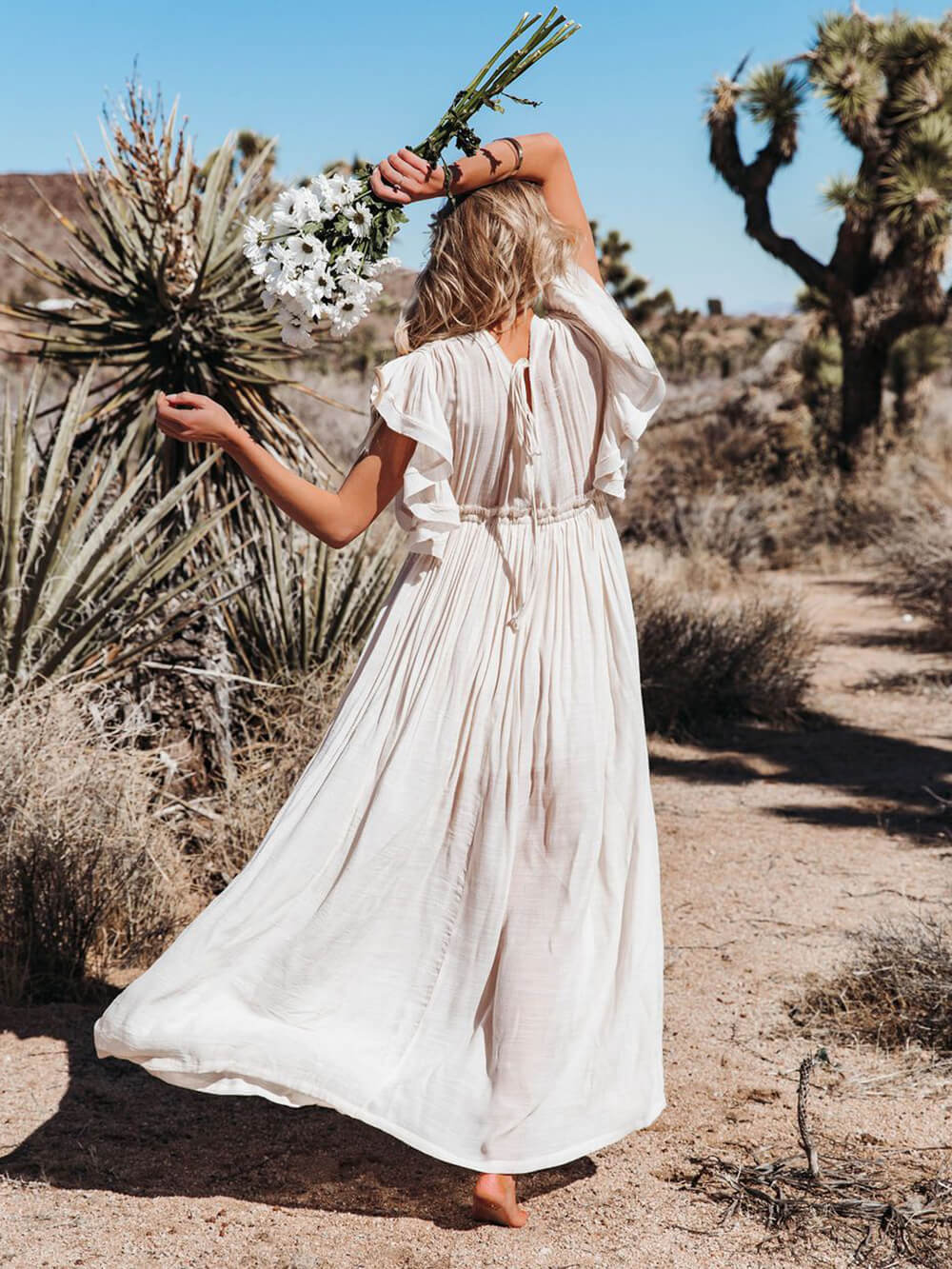 Knopf Baumwoll Leinen Perfektes Strand Boho Maxikleid
