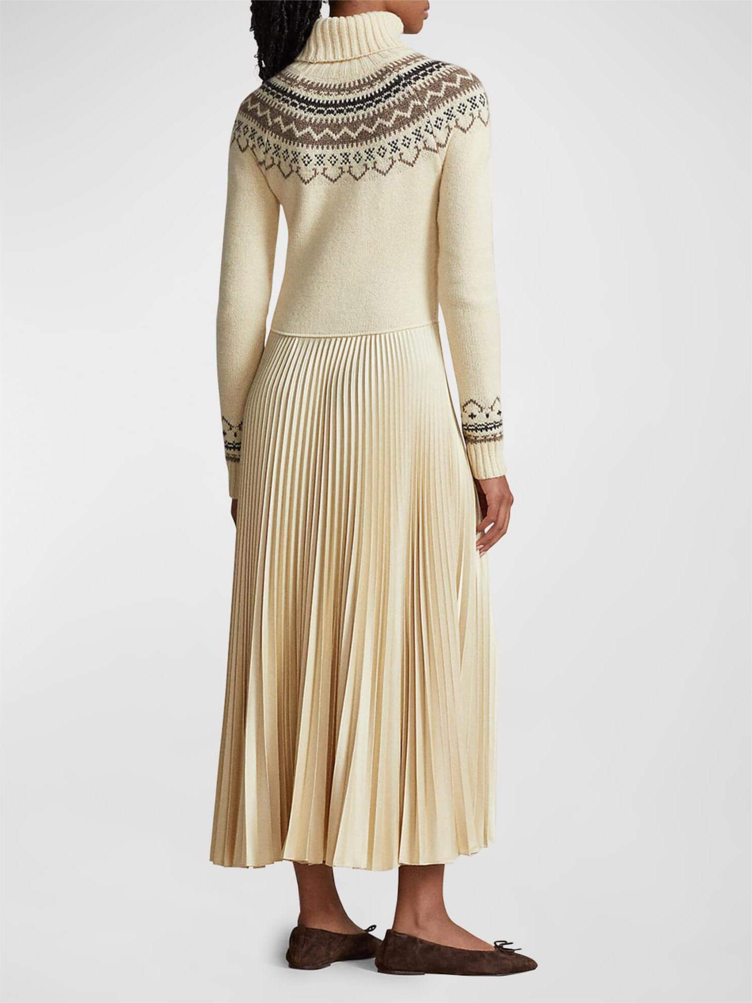 Hybrid-Strickkleid mit Faltenrock und Rollkragen