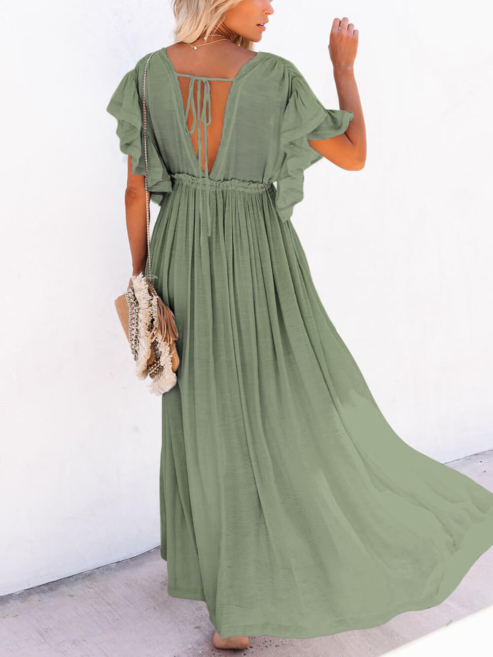 Knopf Baumwoll Leinen Perfektes Strand Boho Maxikleid