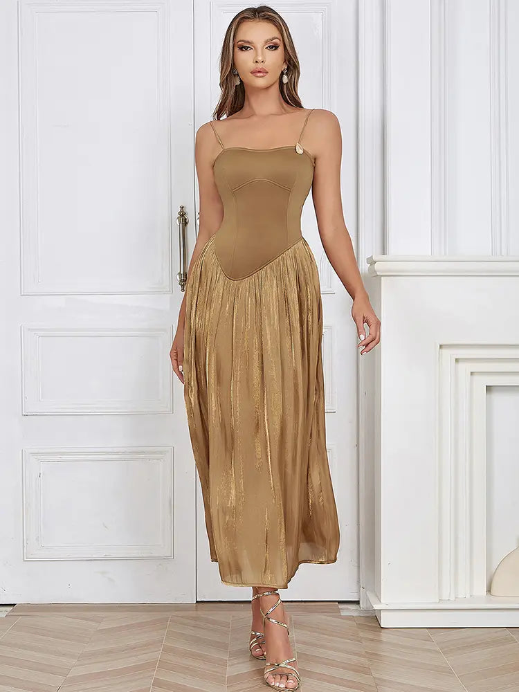 Ärmelloses gerafftes Maxikleid