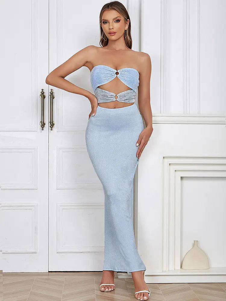 Trägerloses Spitzen-Paillettenkleid