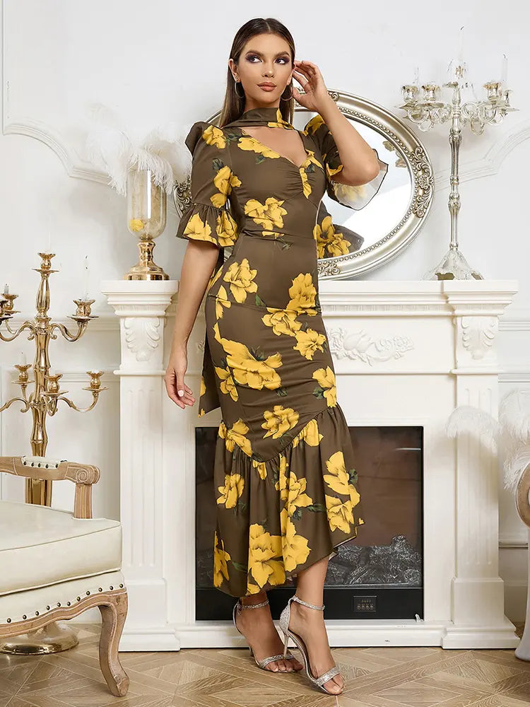 Vintage Puffärmel-Slim-Kleid