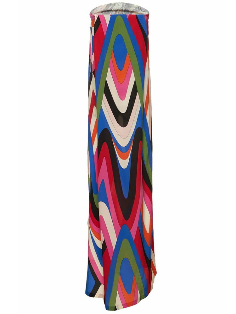 Trägerloses Maxi-Kleid aus Moiré mit seitlichem Schlitz