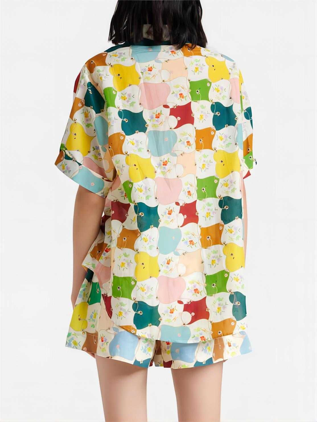 Trendiges Graffiti-Print Hemd-Shorts-Set