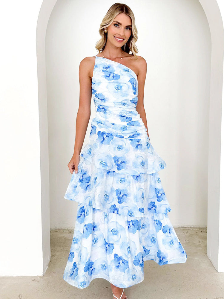 Einachseliges Neckholder-Kleid mit Blumenmuster