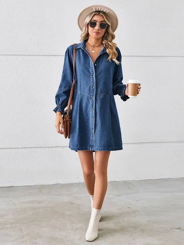 Lockeres Washed Patchwork-Denim-Kleid