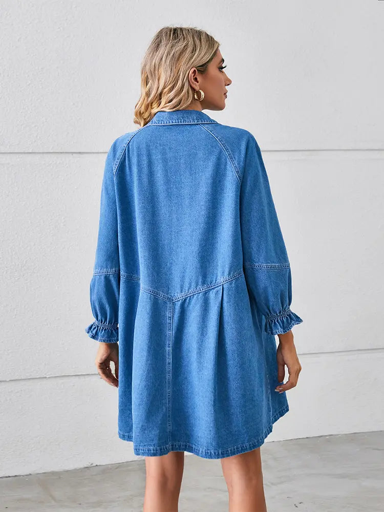 Lockeres Washed Patchwork-Denim-Kleid