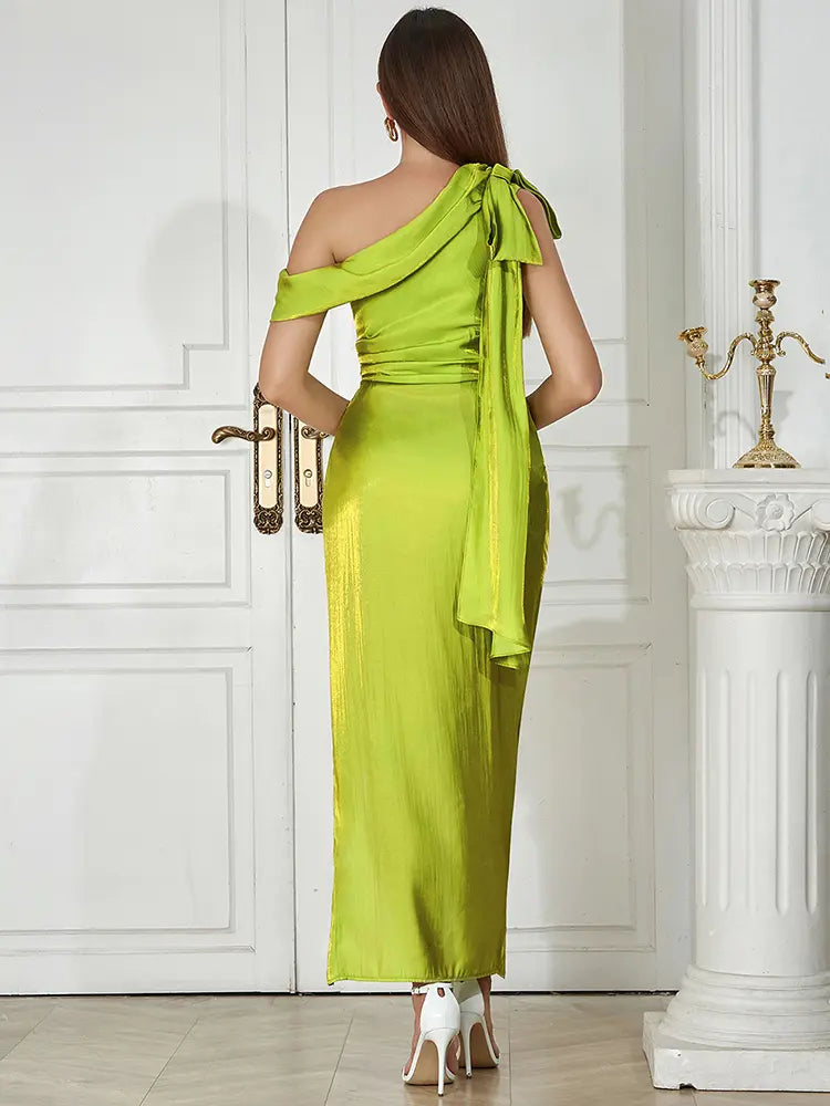 Sexy asymmetrisches schulterfreies langes Abendkleid