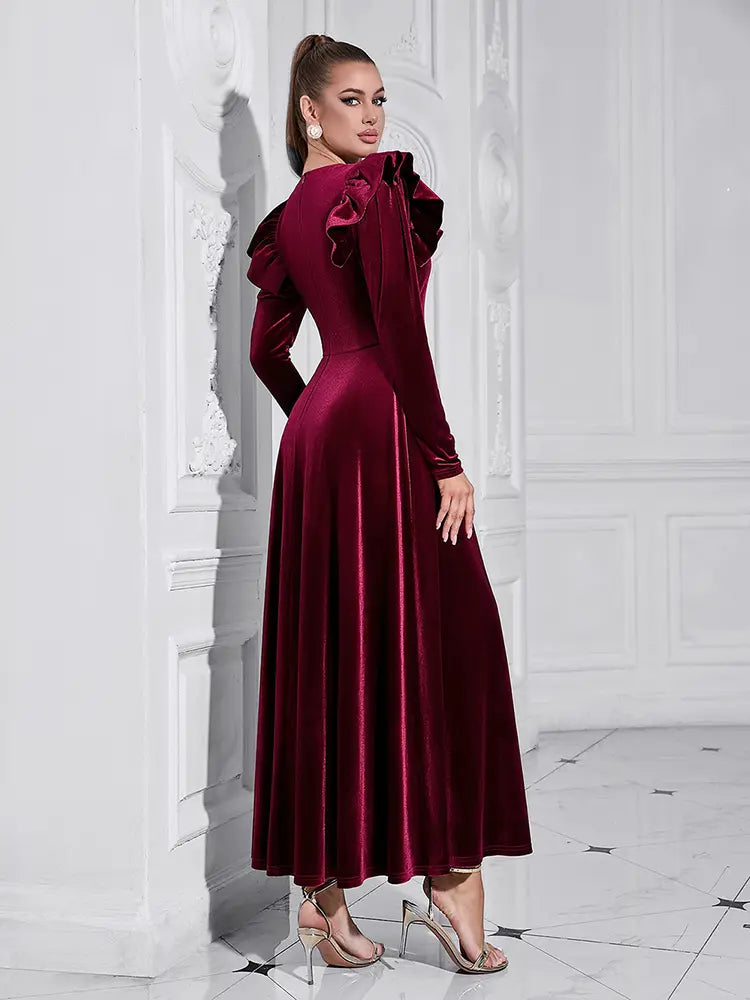 Elegantes V-Ausschnitt Maxikleid