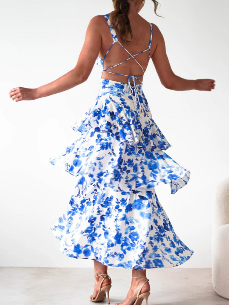Geblümtes V-Ausschnitt Slip-Kleid