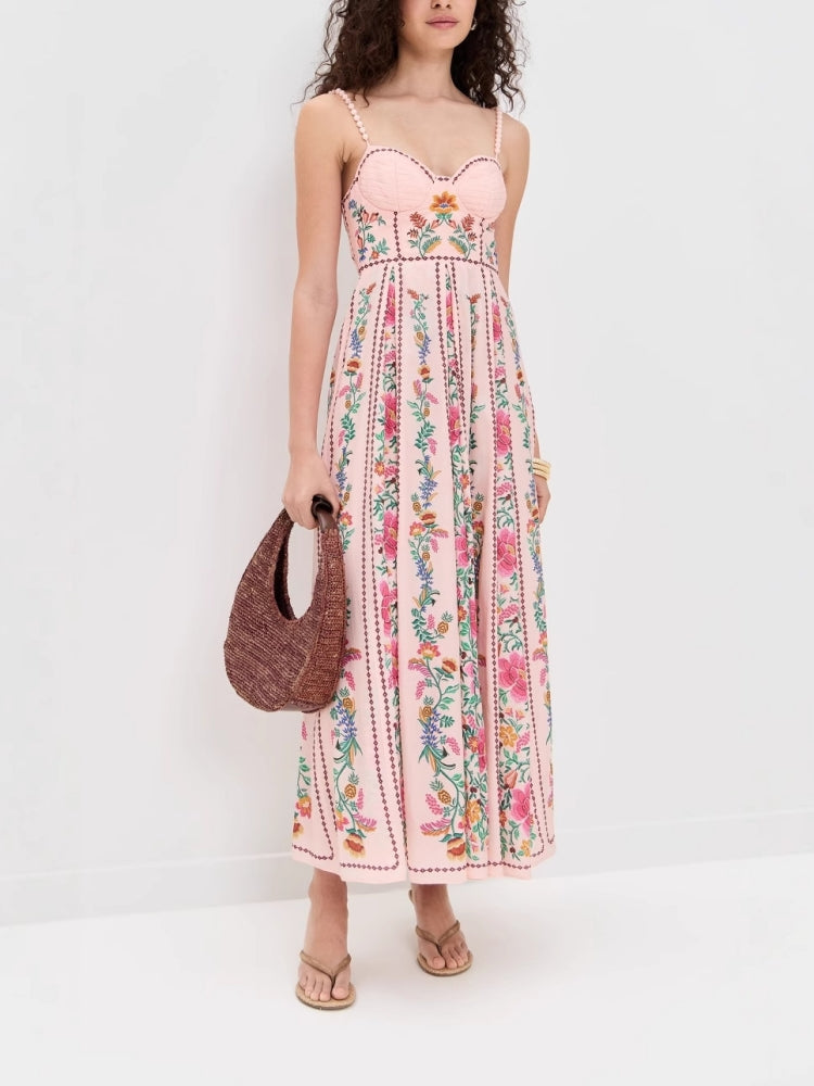 Bedrucktes, perlenbesetztes Neckholder-Kleid für den Urlaub