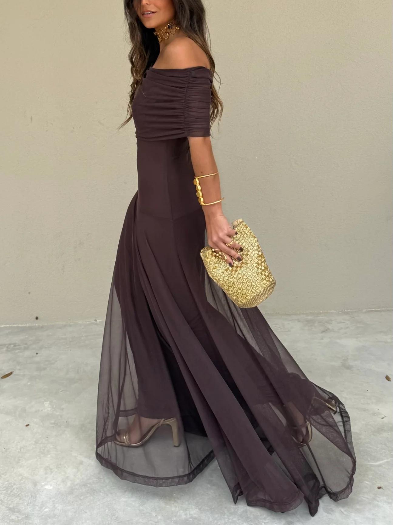 Toledo One Shoulder Mesh Maxikleid