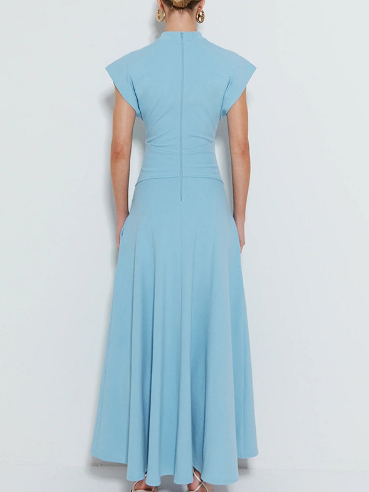 Rundhals-Maxikleid mit kurzen Ärmeln