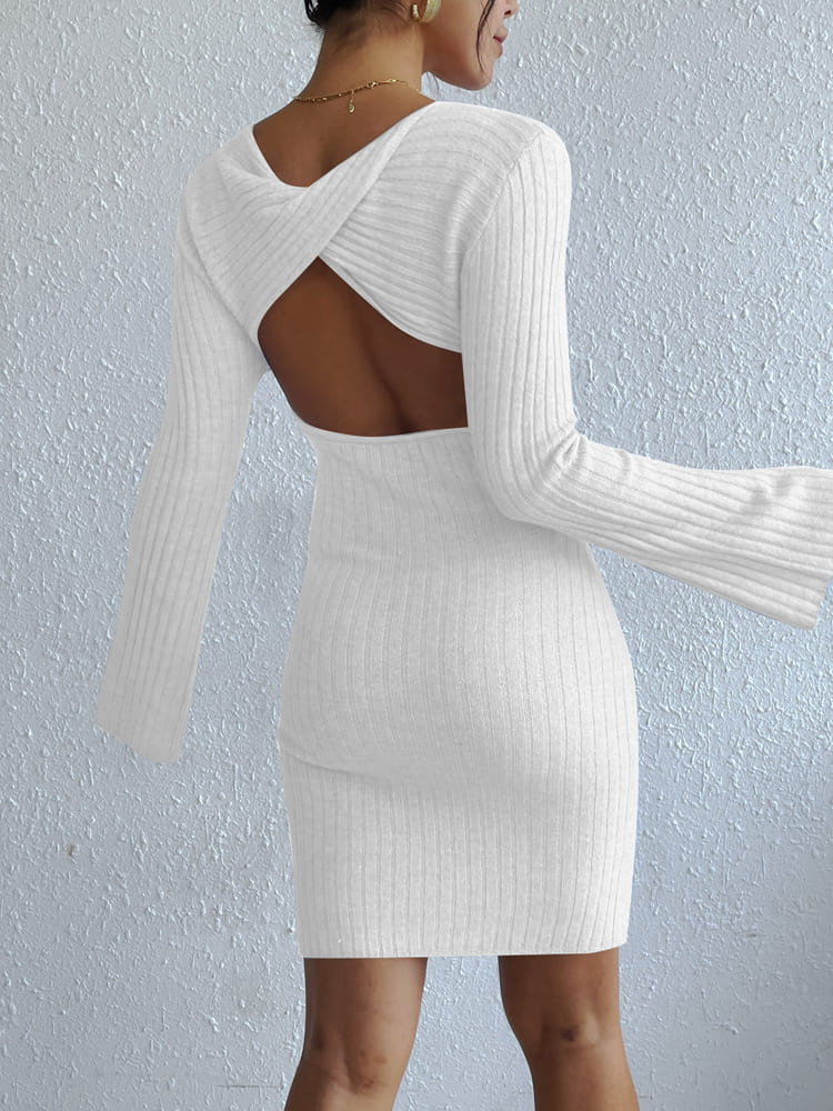 Rückenfreies, einfarbiges Strickkleid