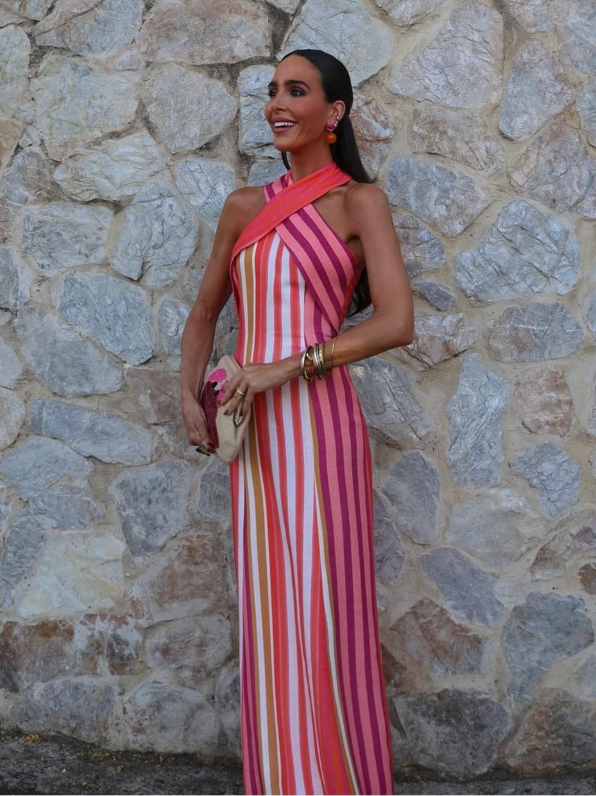 Sunset Samba Neckholder-Kleid mit Streifen
