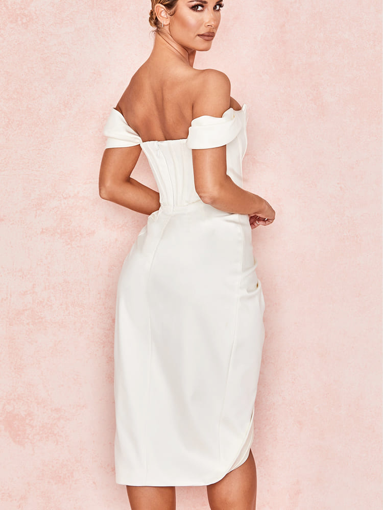 Ärmelloses Korsett-Midikleid mit Kappenschultern – Weiß