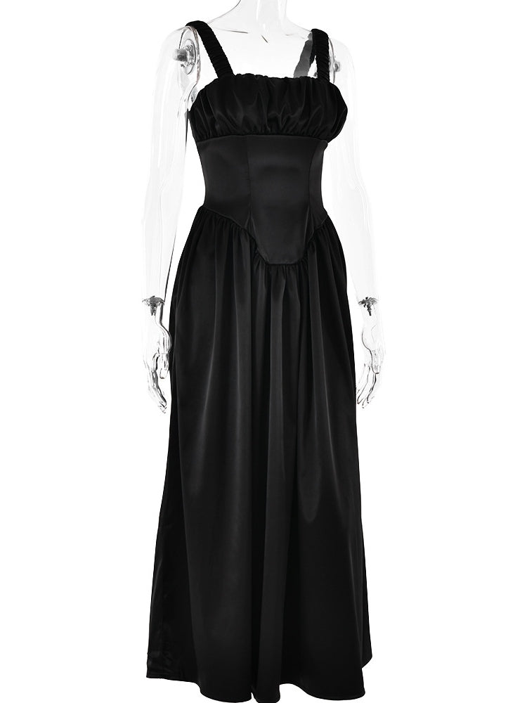 Noreen plissiertes Träger-Maxikleid mit Puffärmeln