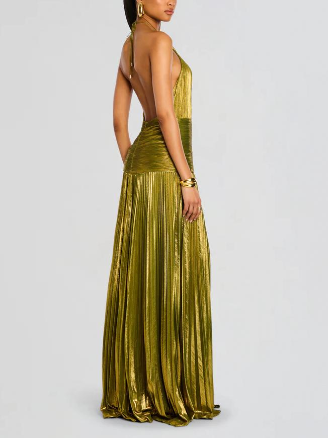 Thalia Metallic Peridot Maxikleid