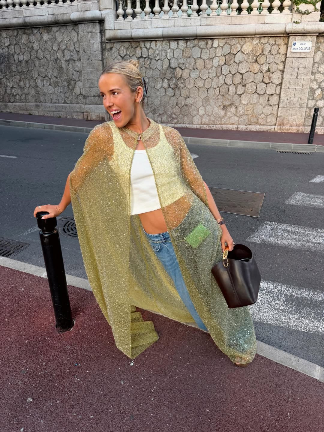 Limettengrüner, transparenter Glitzer-Langumhang