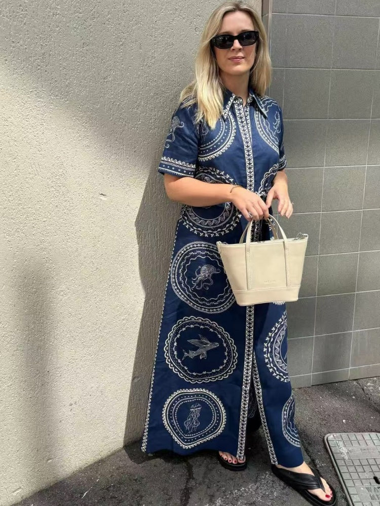 Leinenkleid mit Quallendruck