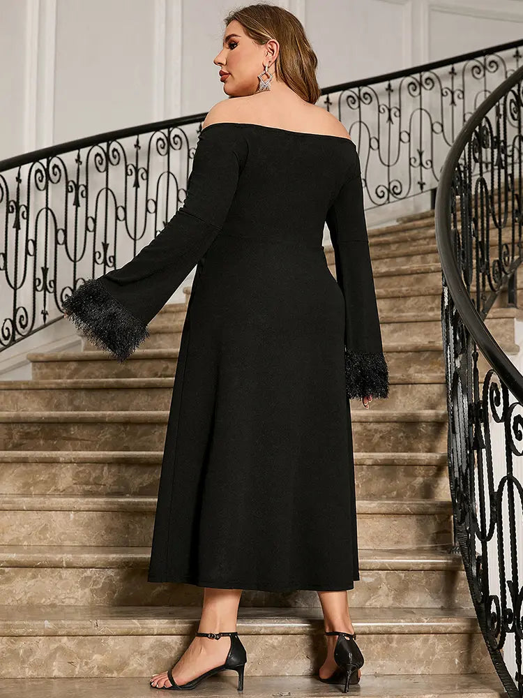Elegantes One-Shoulder-Kleid mit langen Ärmeln