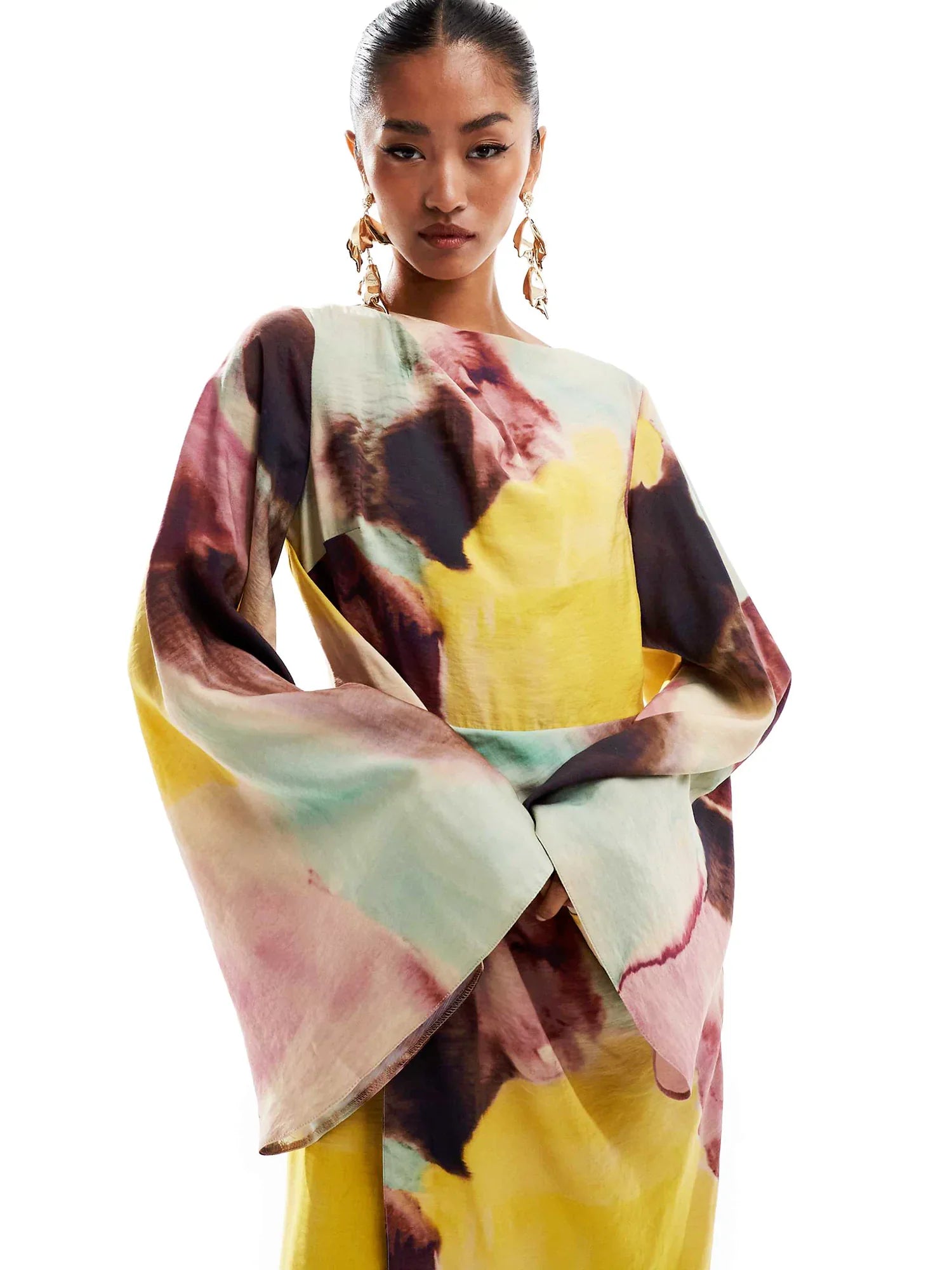 Abstraktes Aquarellmuster, ultralanges Kleid
