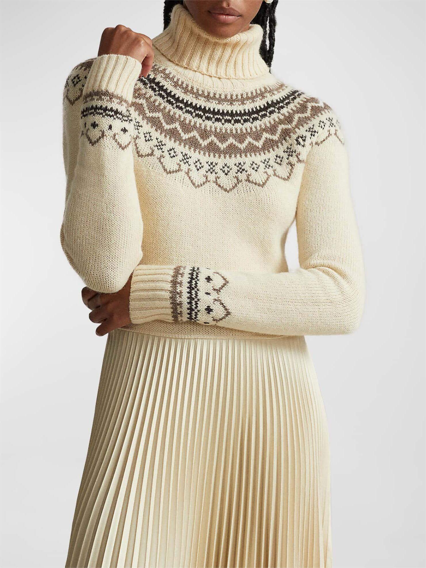 Hybrid-Strickkleid mit Faltenrock und Rollkragen