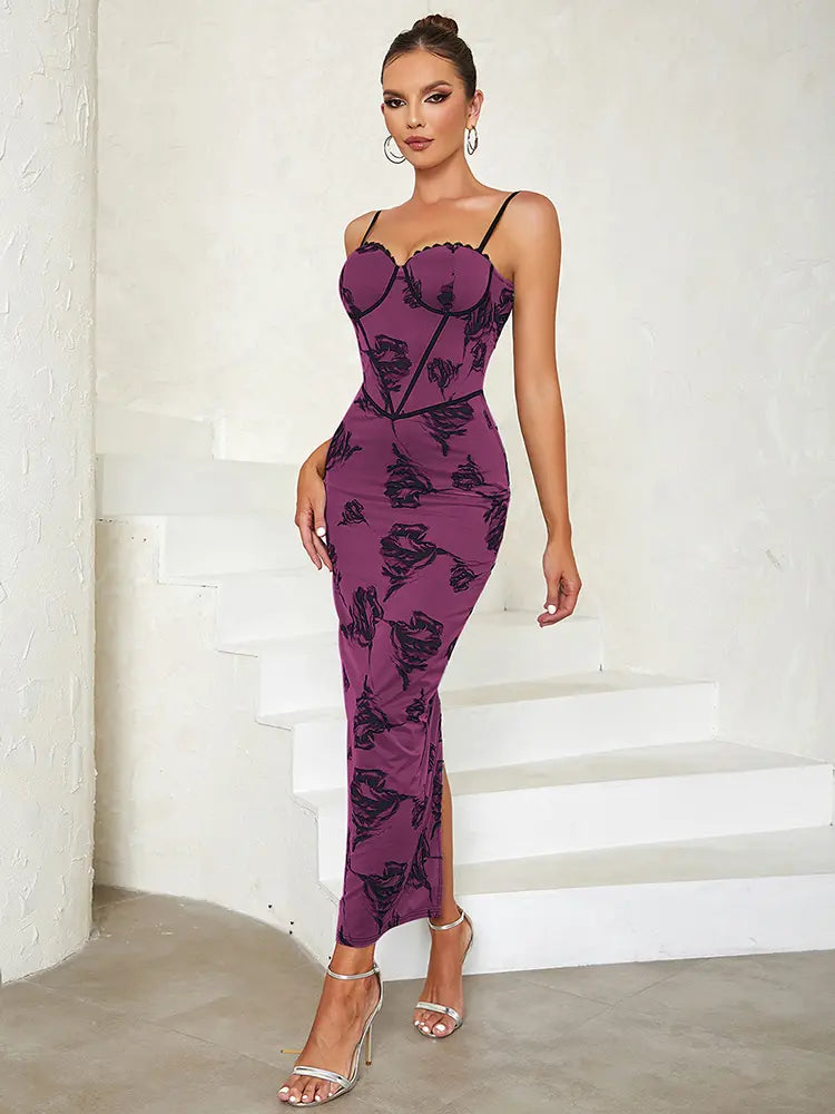 Geblümtes Bodycon-Kleid mit Schlitz