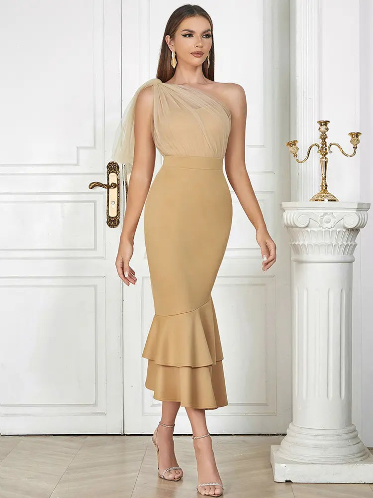 One-Shoulder rückenfreies Mesh-Kleid