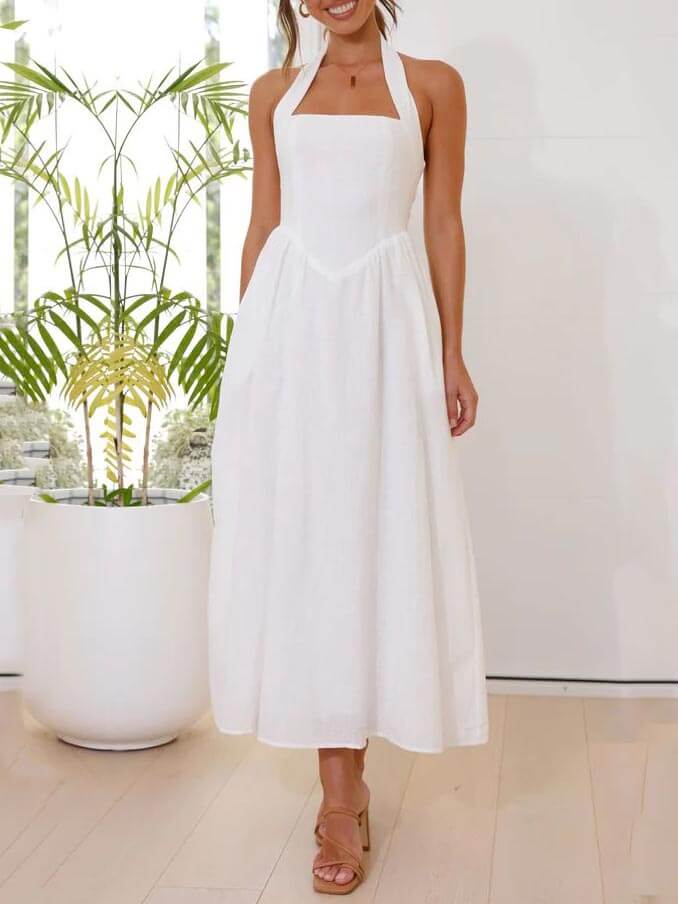 Neckholder-Kleid mit mittellangem Rock und Taillierung