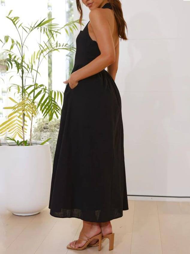 Neckholder-Kleid mit mittellangem Rock und Taillierung