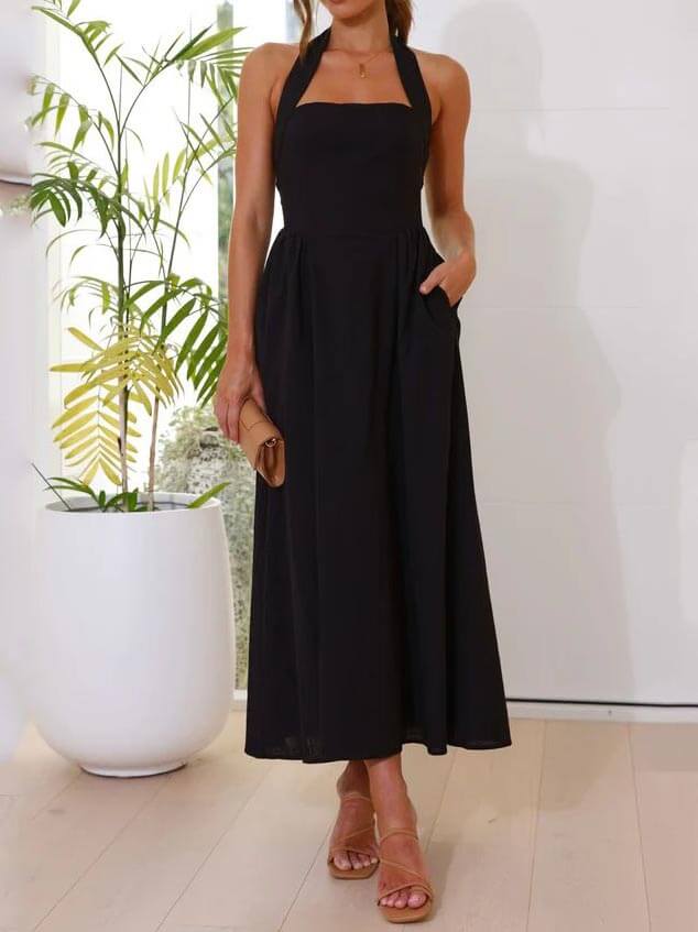 Neckholder-Kleid mit mittellangem Rock und Taillierung