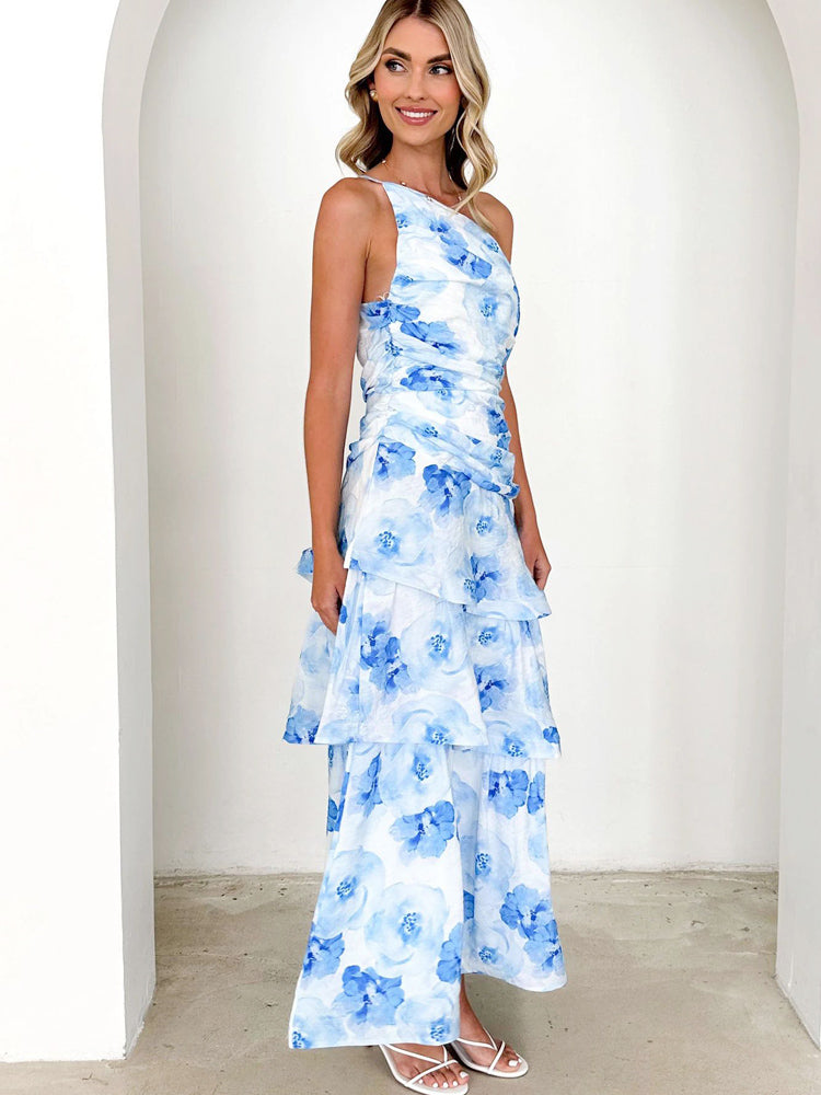 Einachseliges Neckholder-Kleid mit Blumenmuster