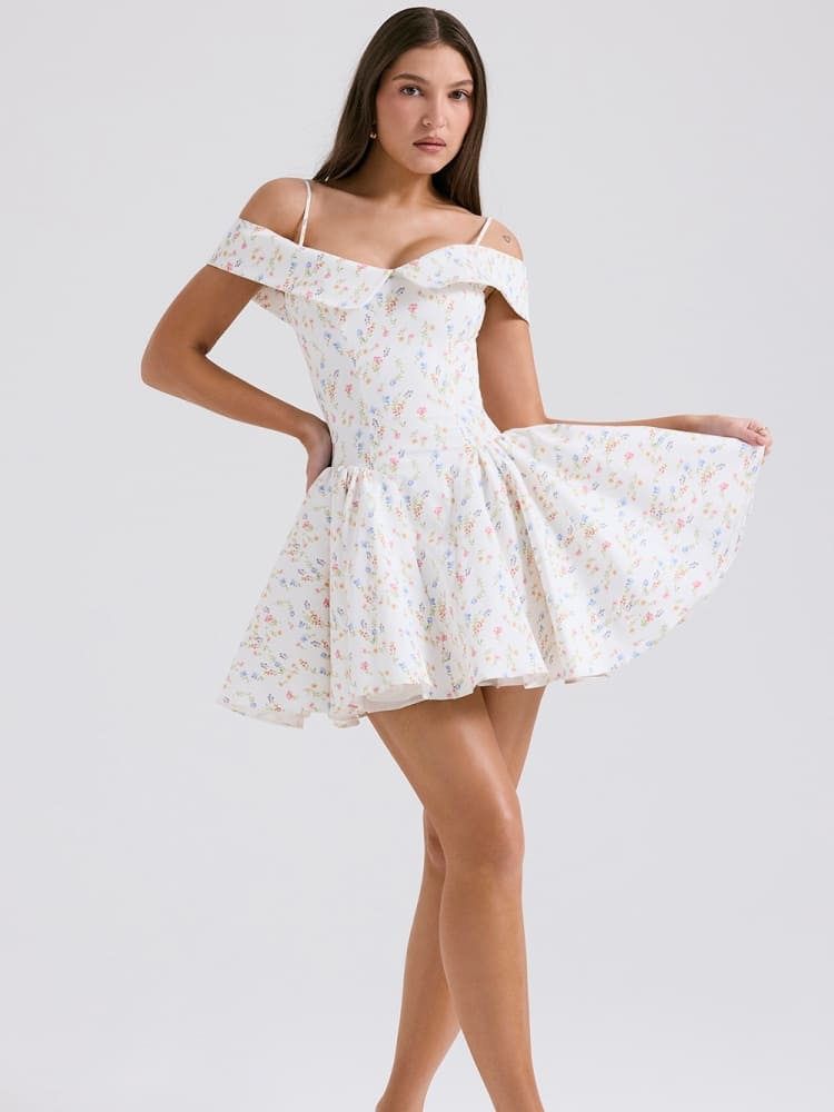 Weißes Bandeau-Minikleid mit Blumenmuster