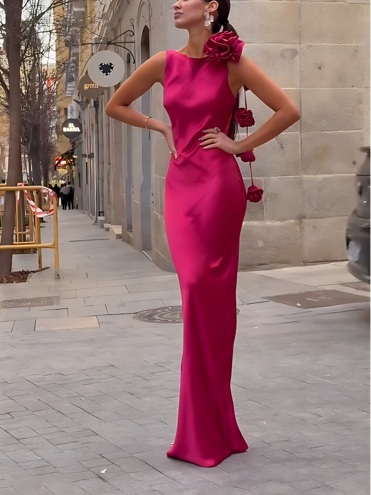Formentera Blumen-Maxikleid aus Satinband