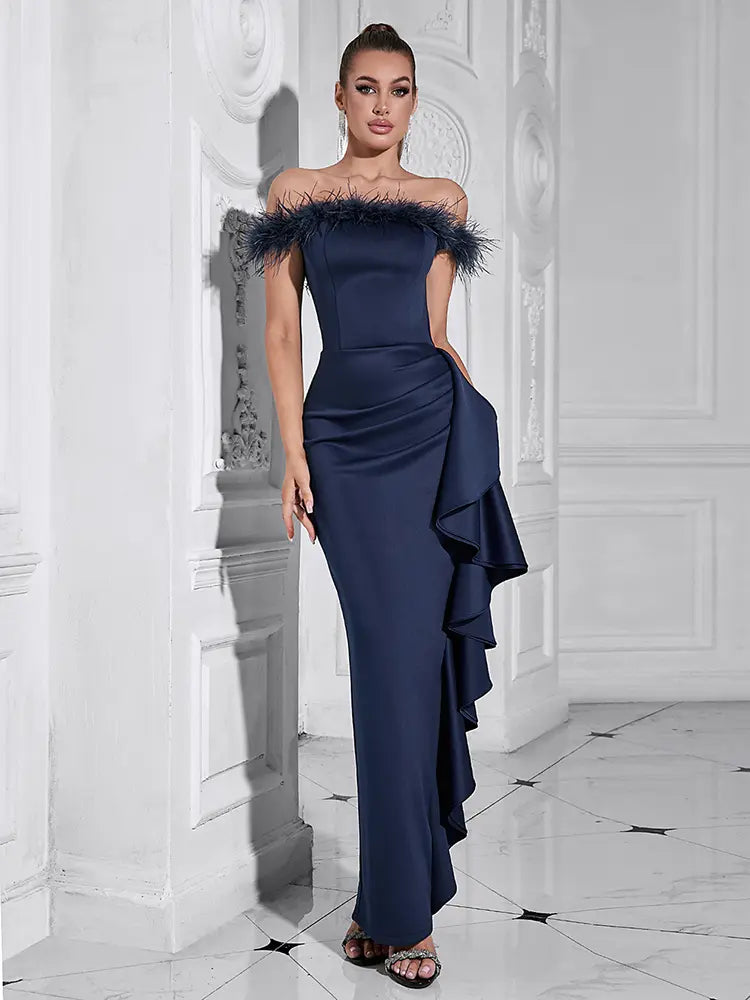 Sexy schulterfreies, figurbetontes Kleid mit Rüschen
