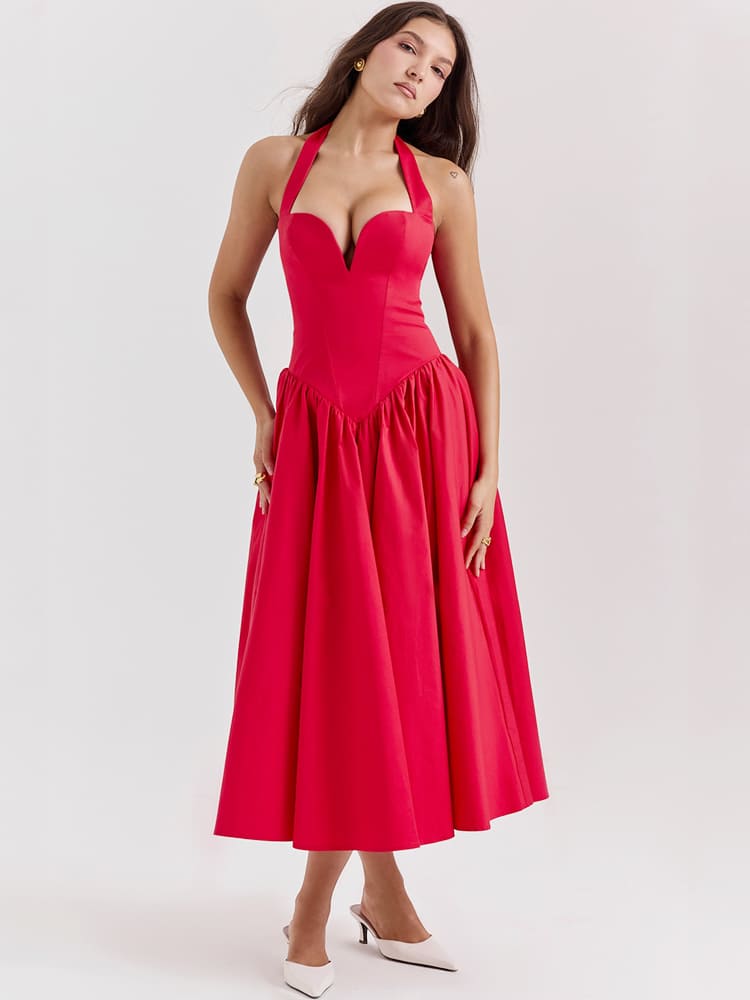 Neckholder-Midikleid mit Seitenschlitz – Scharlachrot